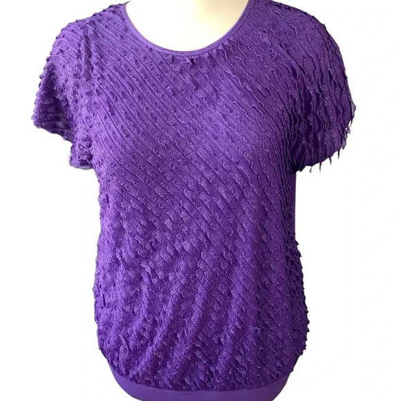 Rebecca Malone Bundle of 2 Tiered Ruffles Short Sleeves Tops Size 1X Red Purple - Picture 3 of 14